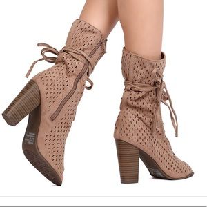 Faux Suede peep toe booties - size 7